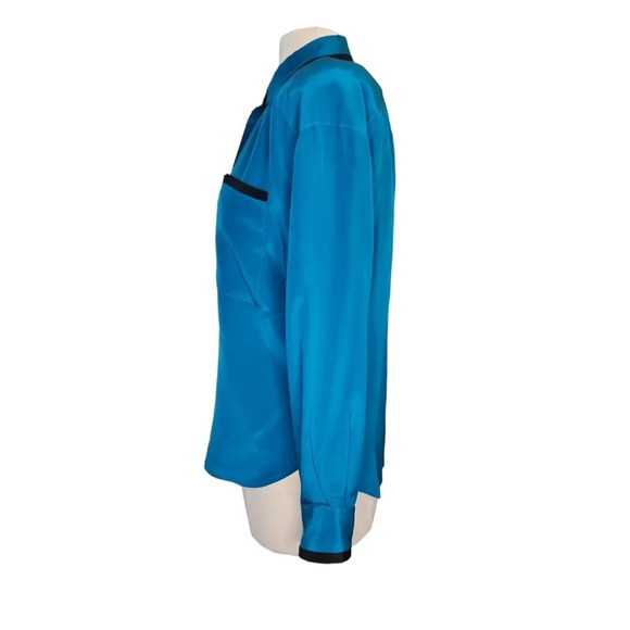 Vintage Eleanor P Brenner Silk Blouse Blue & Black Button Down Size Medium Flaws - Picture 2 of 14
